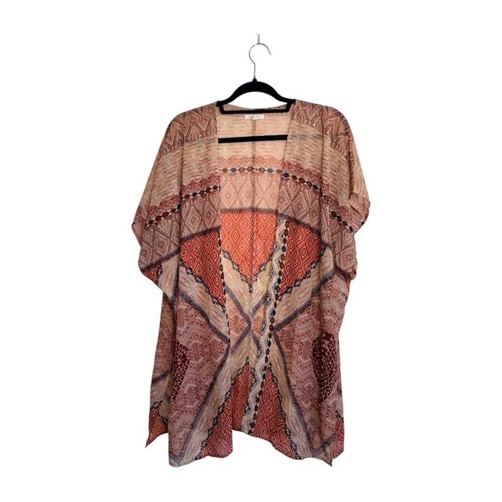 Maurices Mix Boho Print Kimono Tan Burnt Orange Semi-sheer Open One Size Women’s